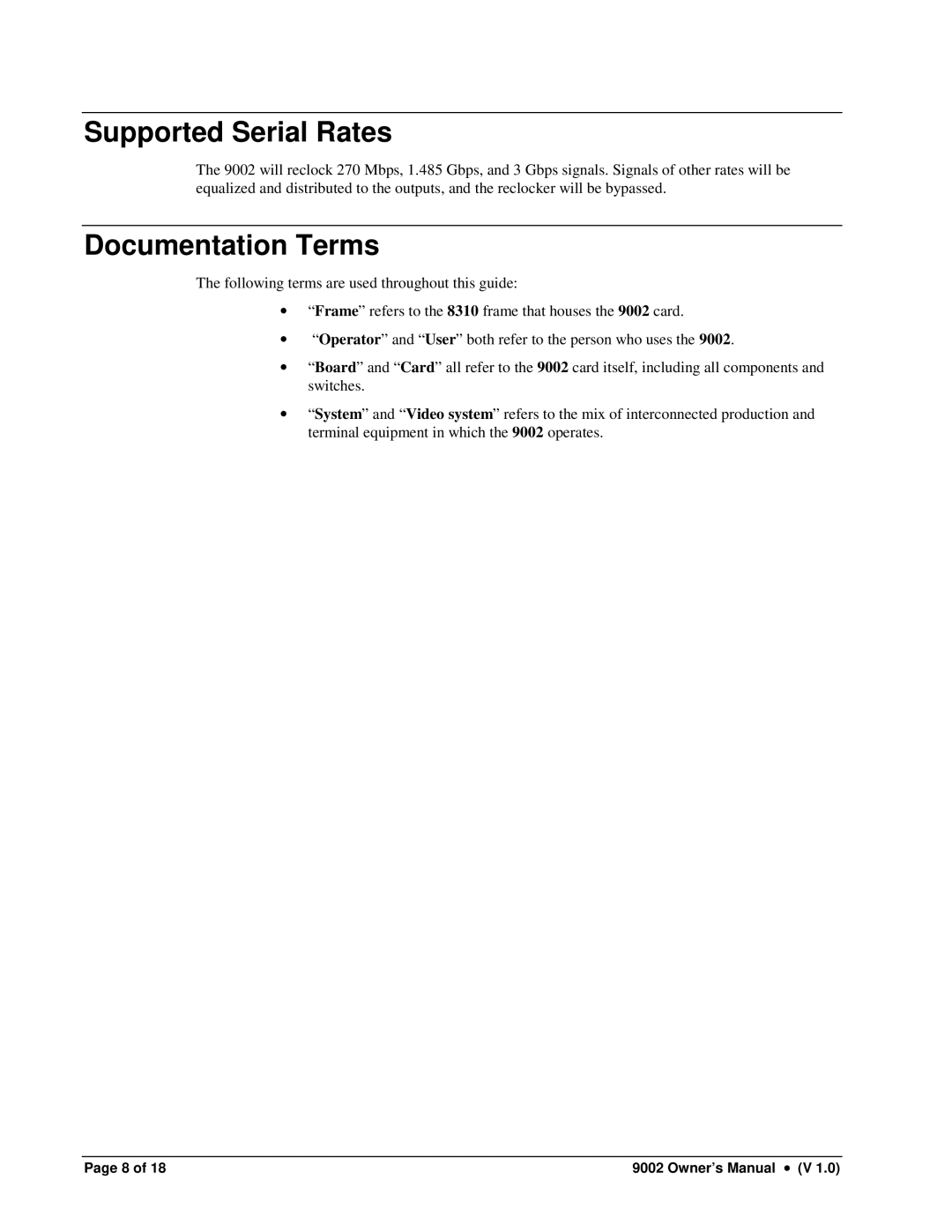 Cobalt Networks 9002 owner manual Supported Serial Rates, Documentation Terms 