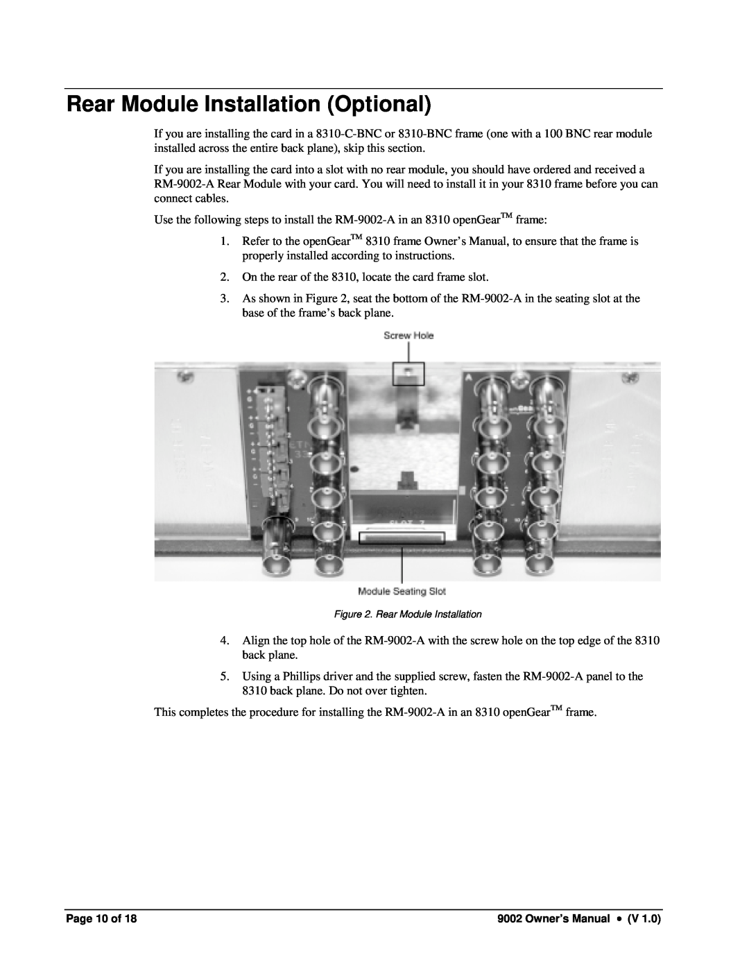 Cobalt Networks 9002 owner manual Rear Module Installation Optional, Page 10 of 