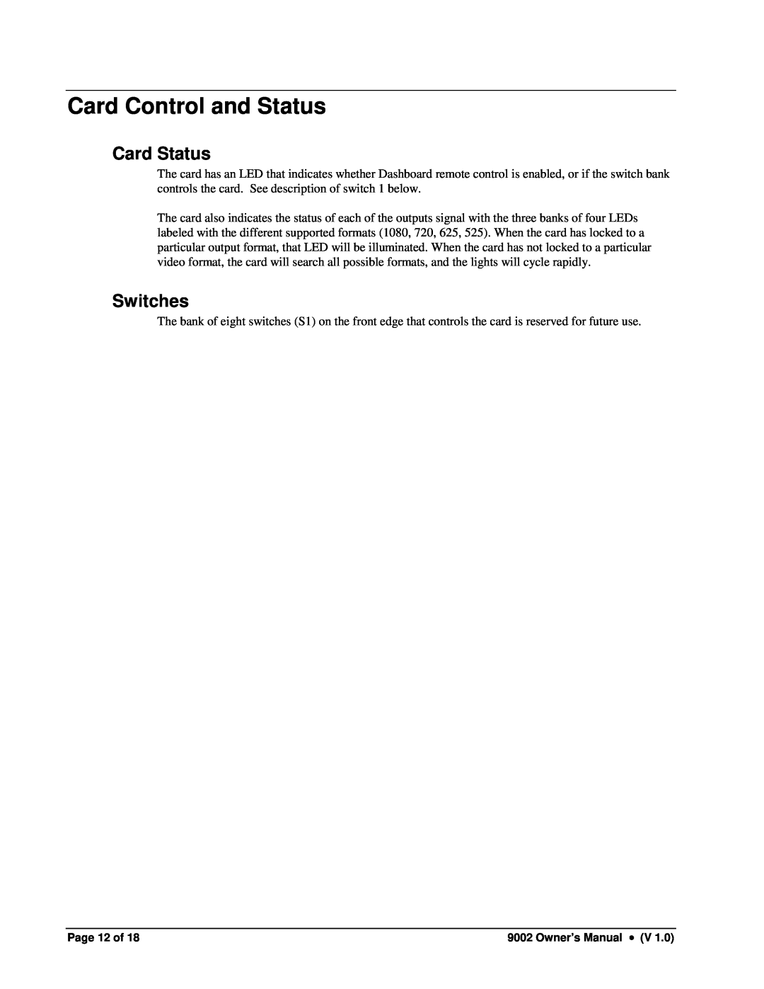 Cobalt Networks 9002 owner manual Card Control and Status, Card Status, Switches 