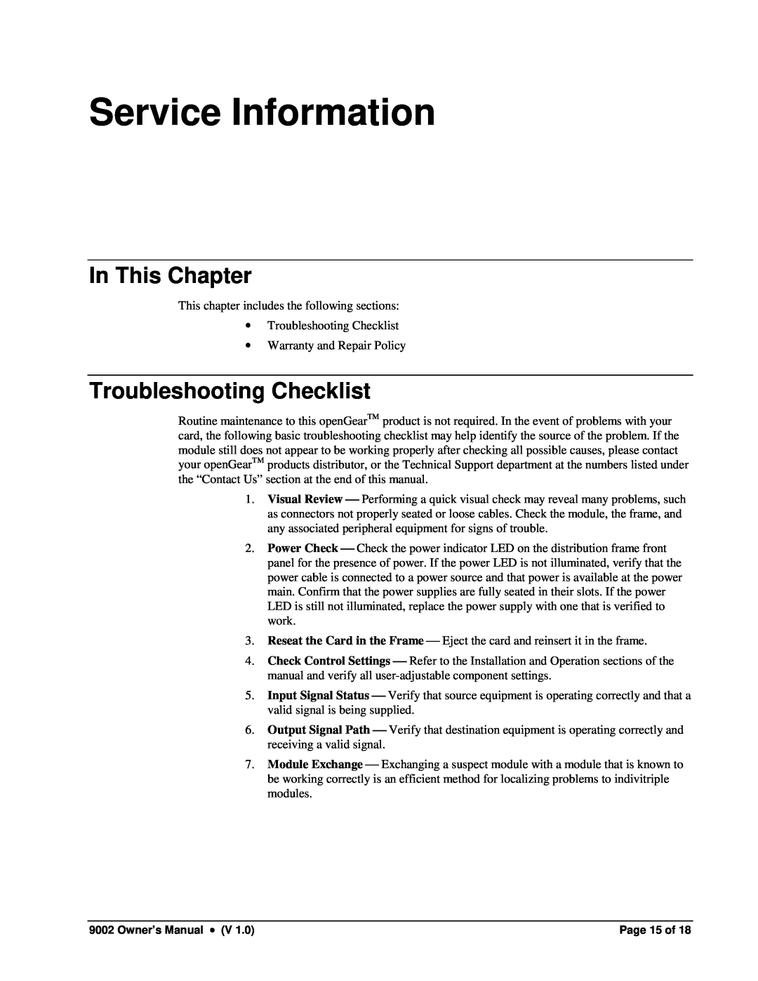 Cobalt Networks 9002 owner manual Service Information, Troubleshooting Checklist, In This Chapter 