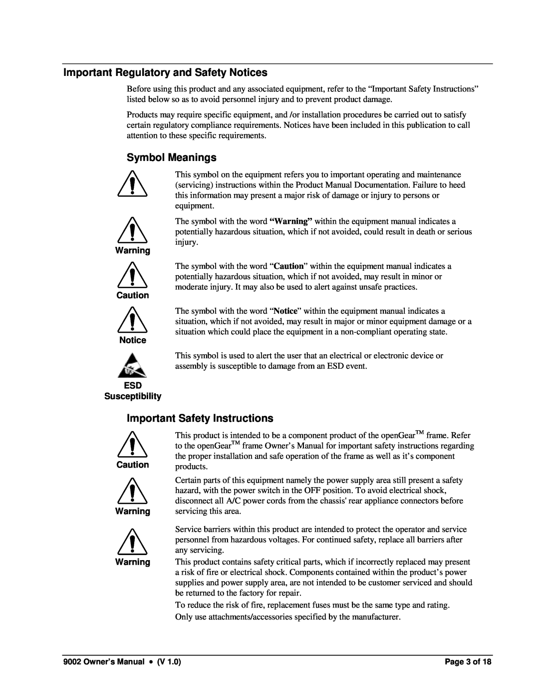 Cobalt Networks 9002 owner manual Important Regulatory and Safety Notices, Symbol Meanings, Important Safety Instructions 
