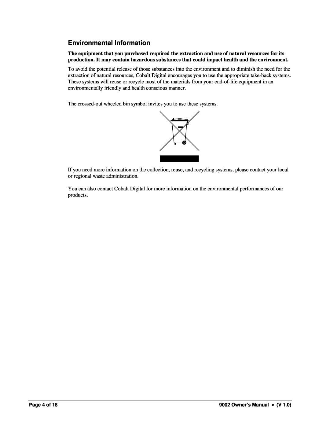 Cobalt Networks 9002 owner manual Environmental Information, Page 4 of 