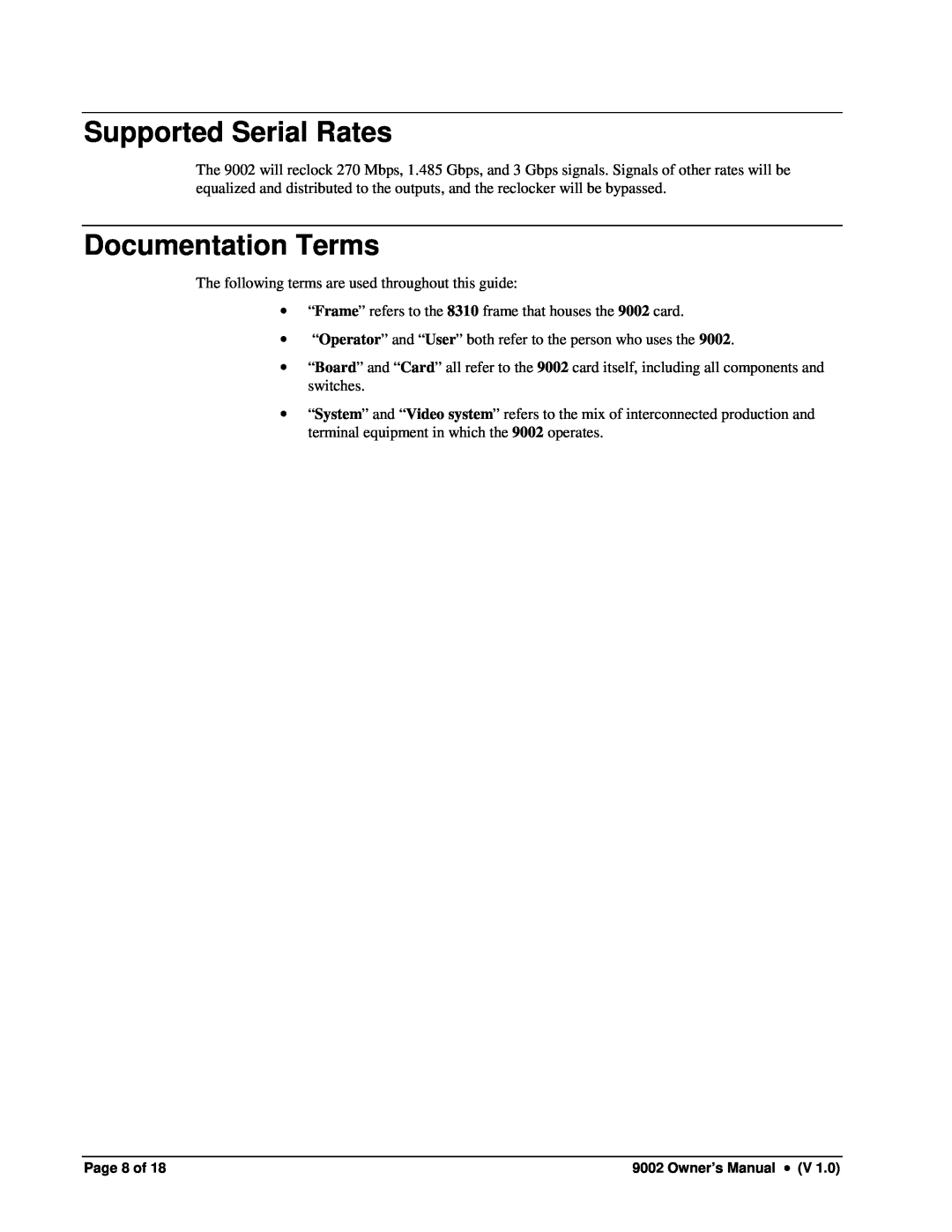 Cobalt Networks 9002 owner manual Supported Serial Rates, Documentation Terms, Page 8 of 