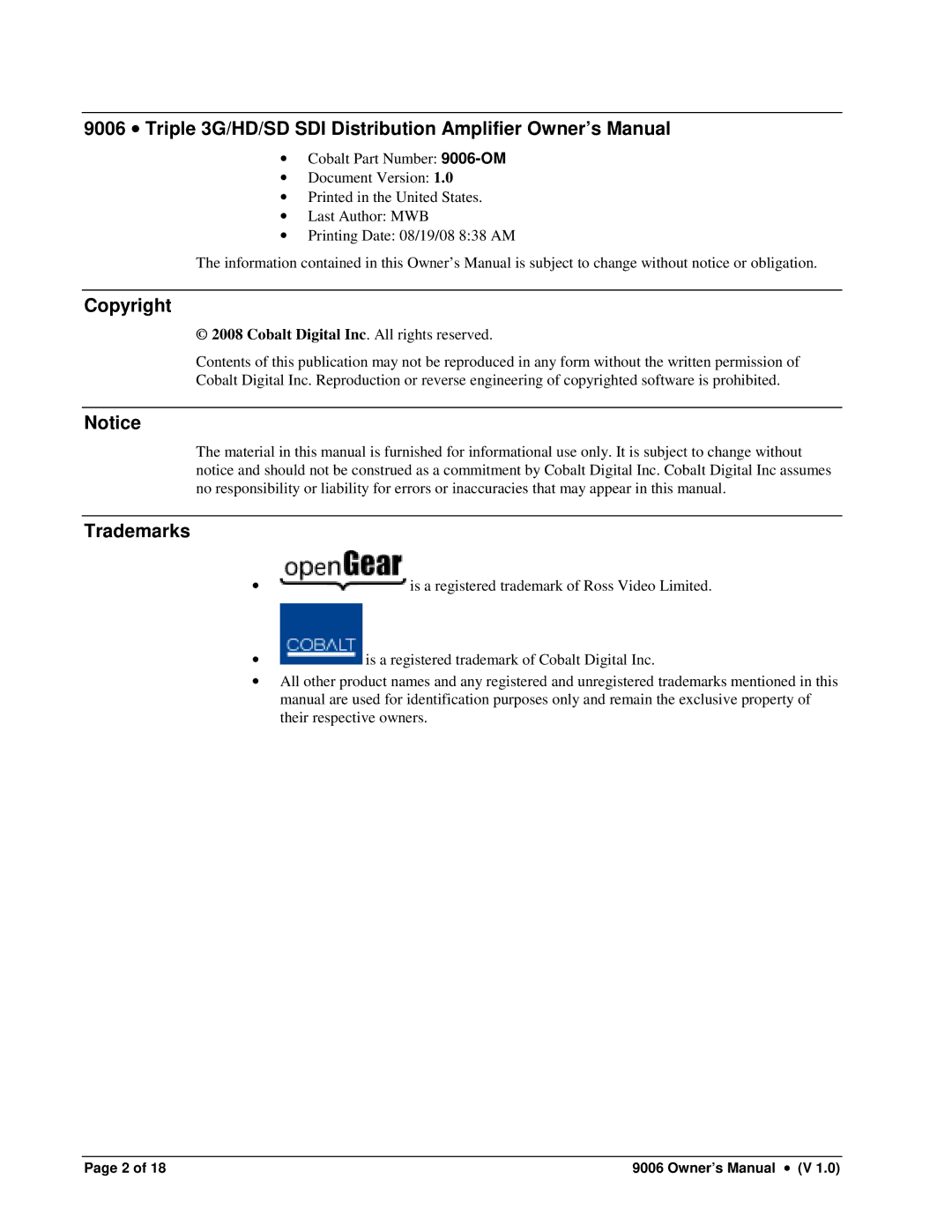 Cobalt Networks 9006 owner manual Copyright, Trademarks 