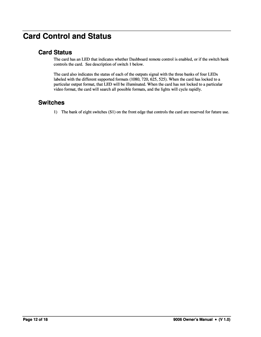 Cobalt Networks 9006 owner manual Card Control and Status, Card Status, Switches 