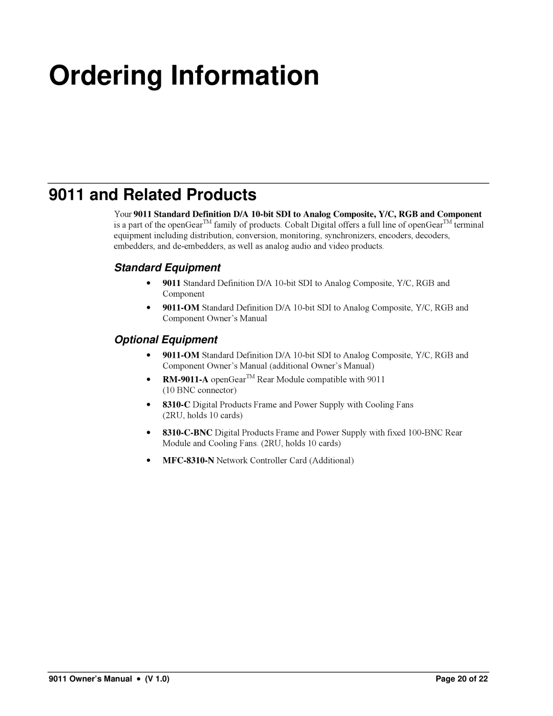 Cobalt Networks 9011 owner manual Ordering Information, Related Products 