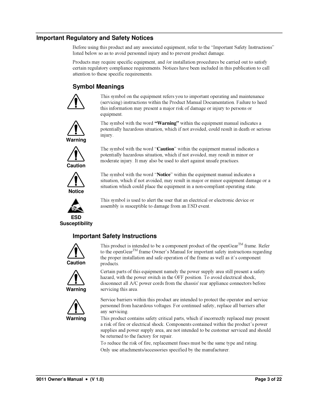 Cobalt Networks 9011 owner manual Important Regulatory and Safety Notices, Symbol Meanings, Important Safety Instructions 