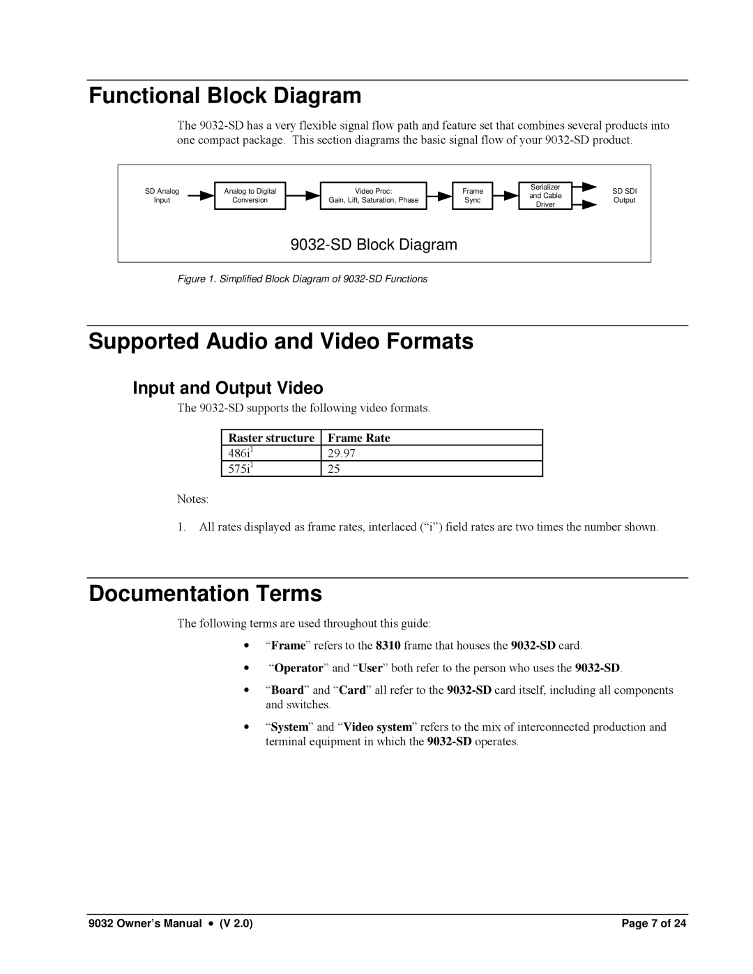 Cobalt Networks 9032-SD owner manual Functional Block Diagram, Supported Audio and Video Formats, Documentation Terms 