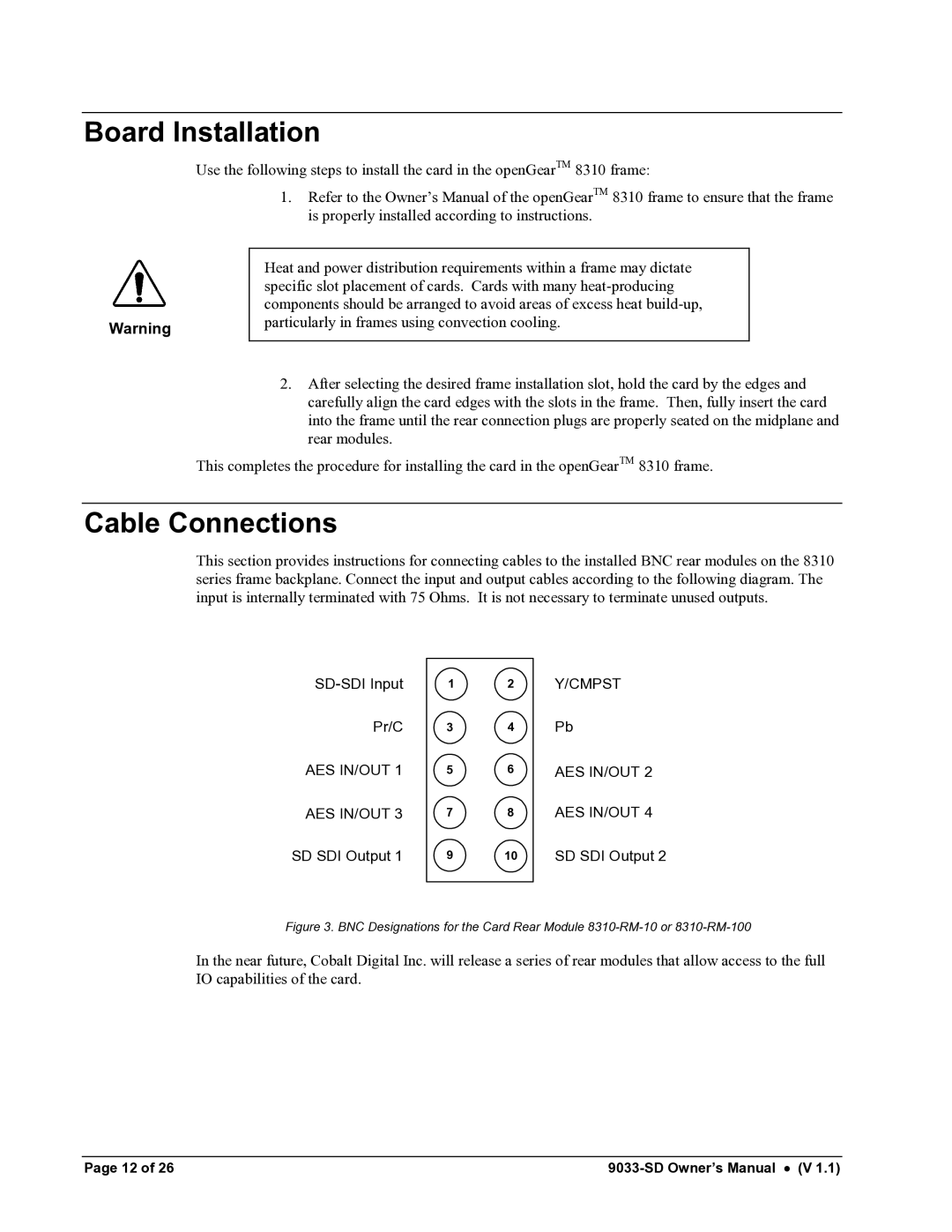 Cobalt Networks 9033-SD owner manual Board Installation, Cable Connections 