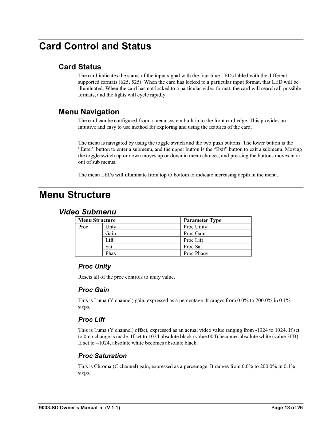 Cobalt Networks 9033-SD owner manual Card Control and Status, Menu Structure 