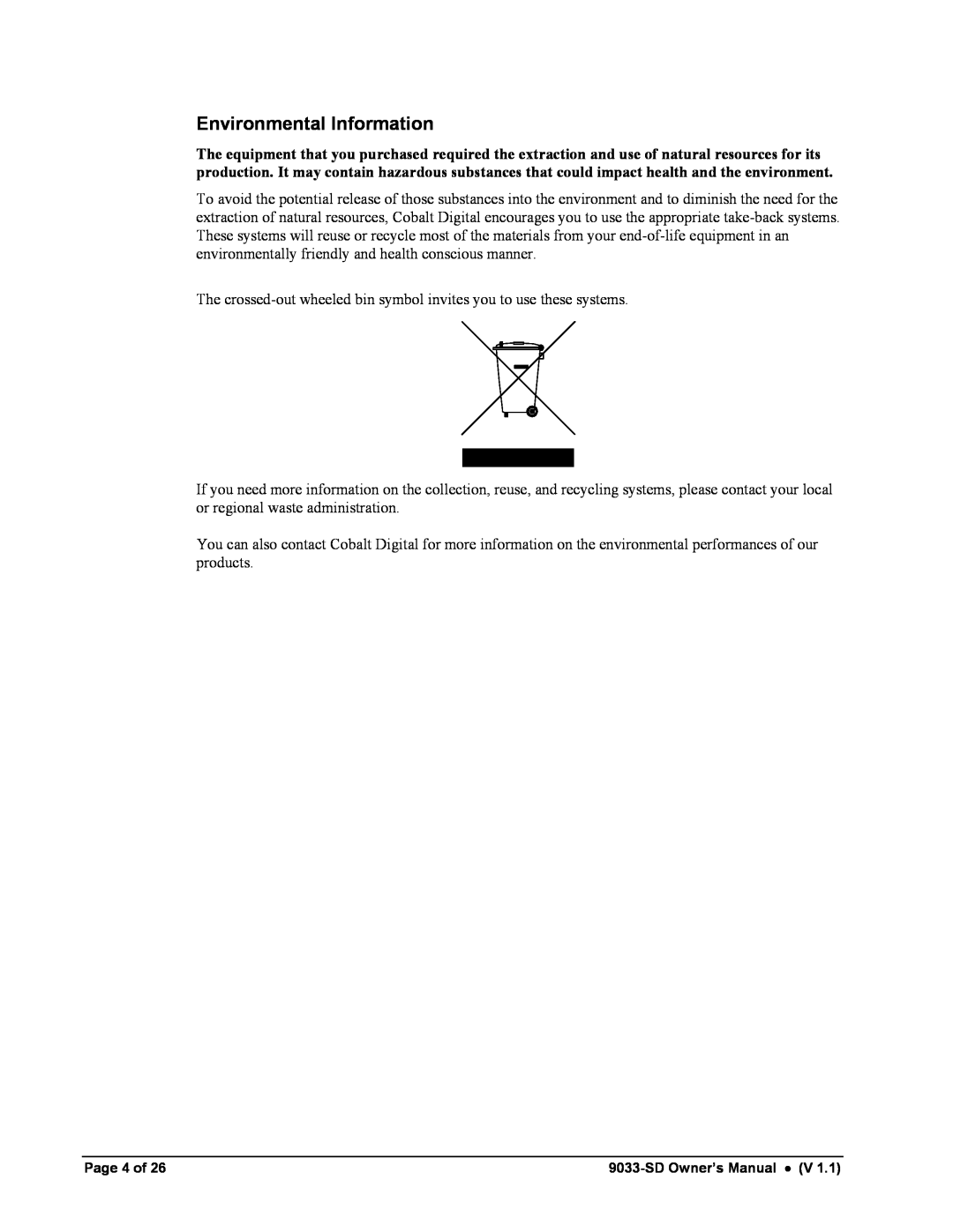 Cobalt Networks 9033-SD owner manual Environmental Information 