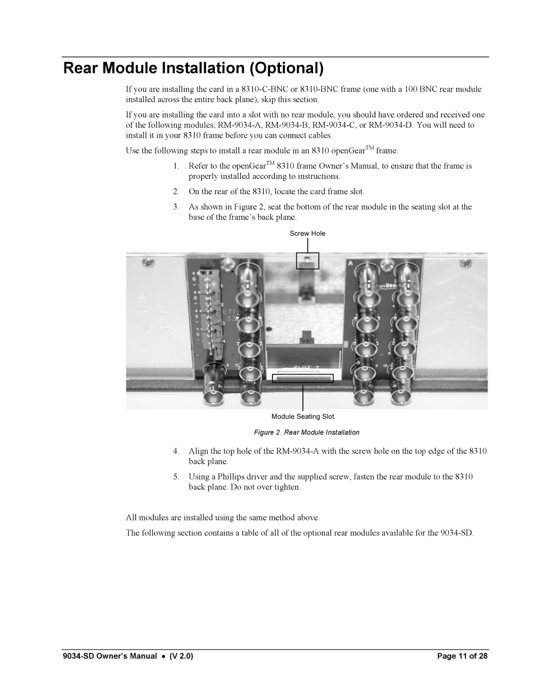 Cobalt Networks 9034-SD owner manual Rear Module Installation Optional 