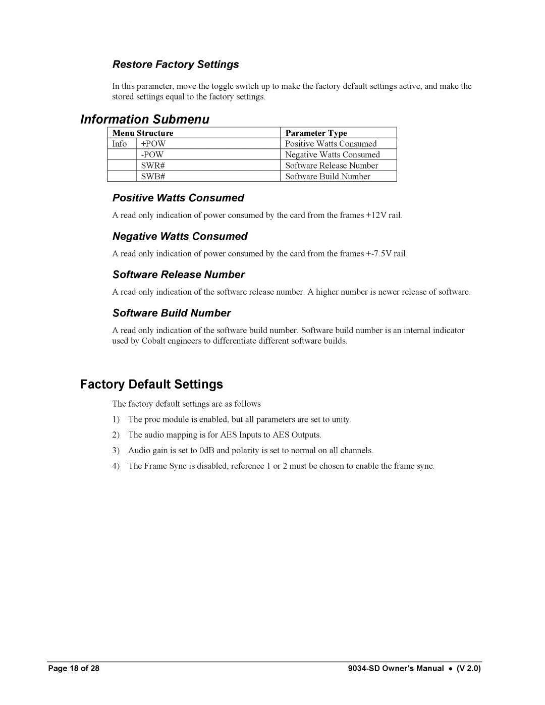 Cobalt Networks 9034-SD owner manual Information Submenu 