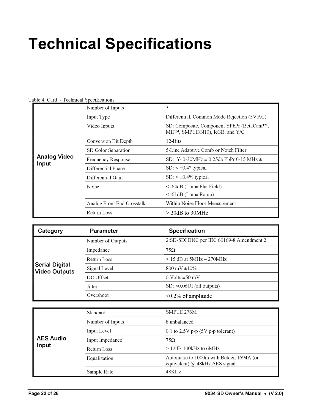 Cobalt Networks 9034-SD owner manual Technical Specifications 