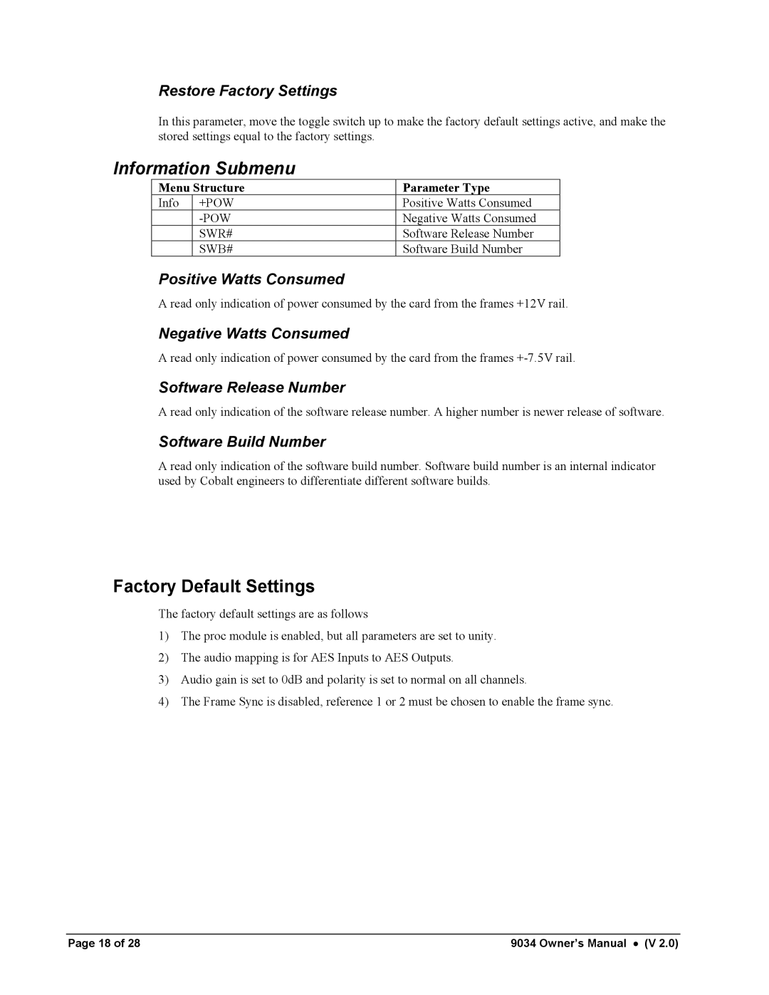 Cobalt Networks 9034 owner manual Information Submenu 