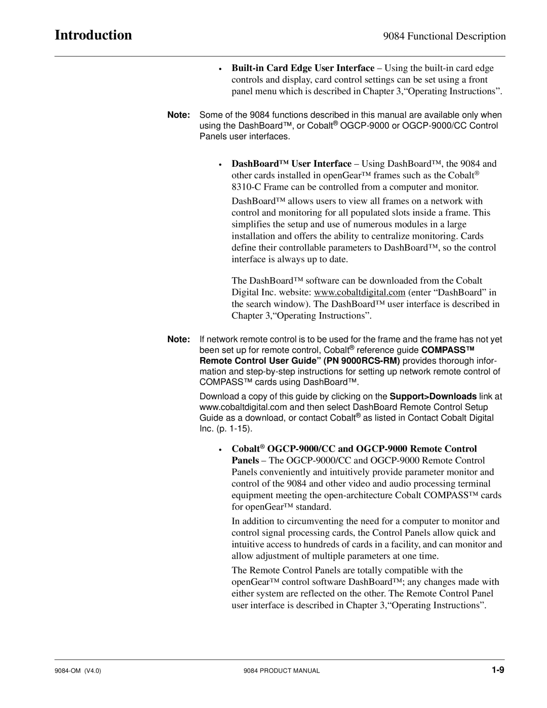 Cobalt Networks 9084 manual Other cards installed in openGear frames such as the Cobalt 