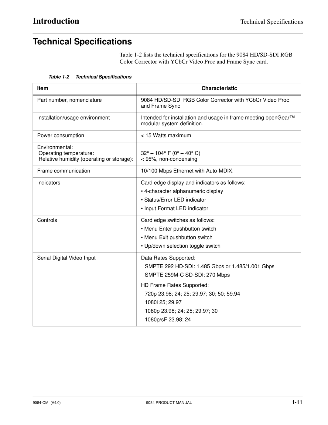 Cobalt Networks 9084 manual Technical Specifications, Characteristic 