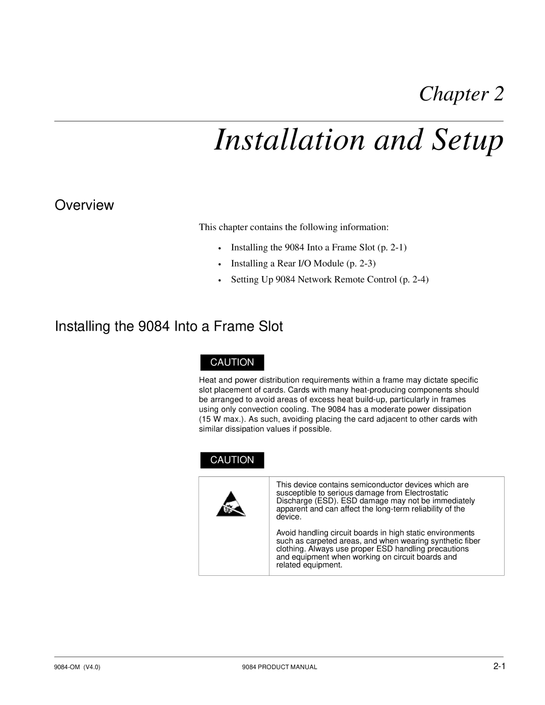 Cobalt Networks manual Installation and Setup, Installing the 9084 Into a Frame Slot 