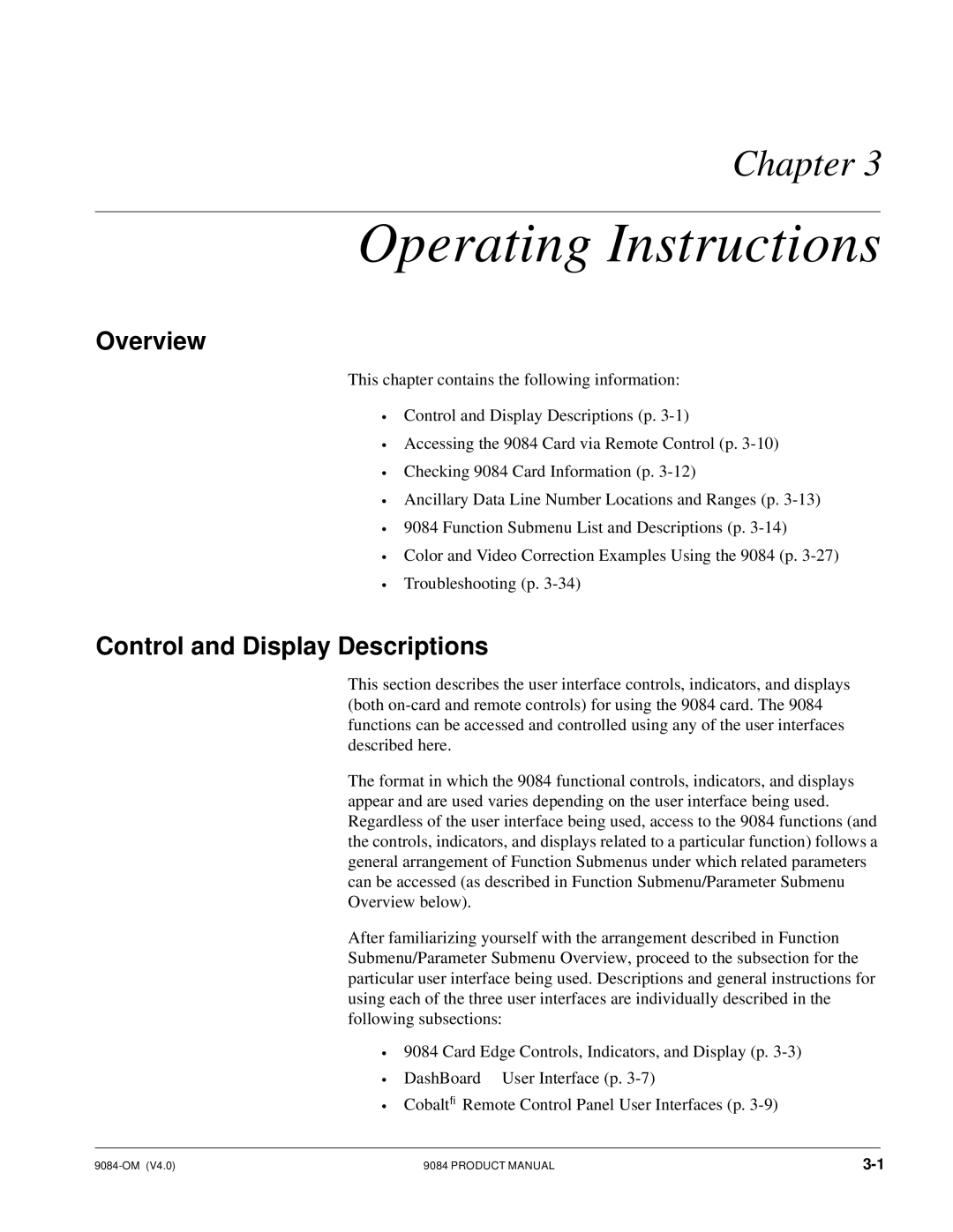 Cobalt Networks 9084 manual Operating Instructions, Control and Display Descriptions 