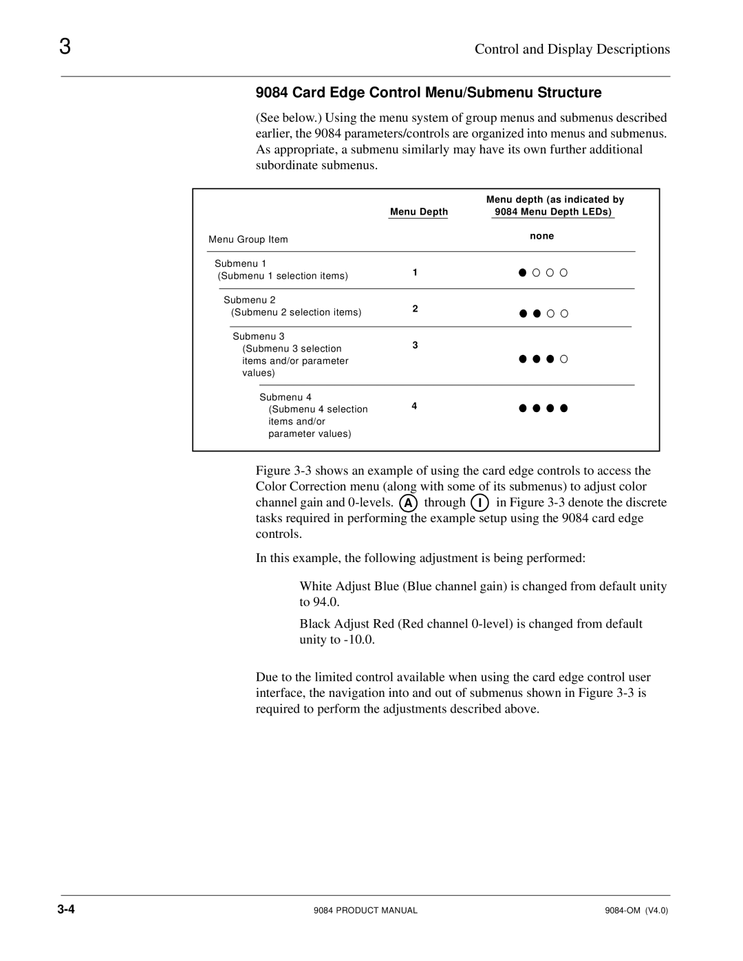 Cobalt Networks 9084 manual Card Edge Control Menu/Submenu Structure, Menu Depth LEDs, None 