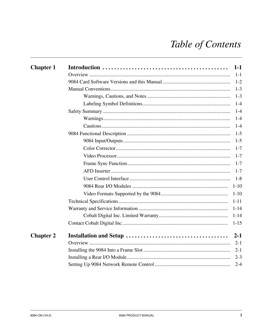 Cobalt Networks 9084 manual Table of Contents 