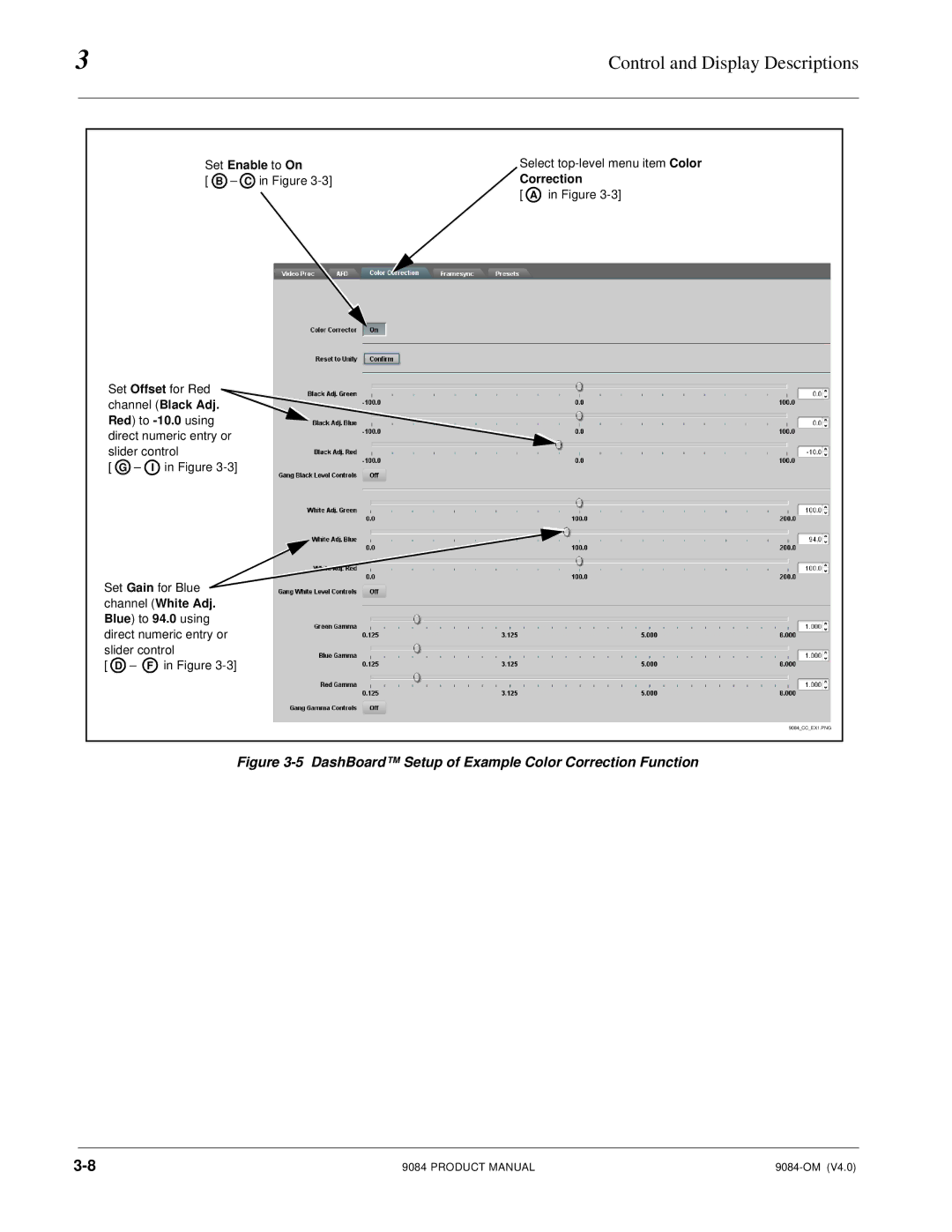 Cobalt Networks 9084 manual Set Enable to On, Channel Black Adj, Correction 