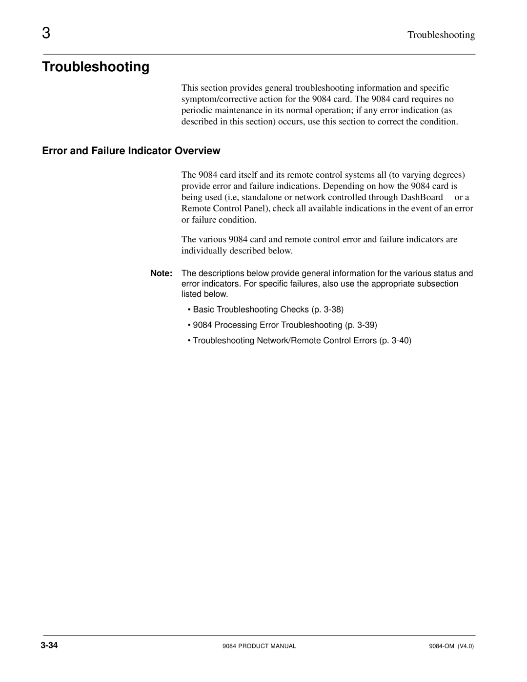 Cobalt Networks 9084 manual Troubleshooting, Error and Failure Indicator Overview 