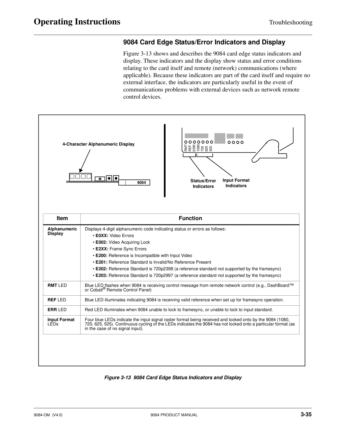 Cobalt Networks 9084 manual Card Edge Status/Error Indicators and Display, Character Alphanumeric Display 