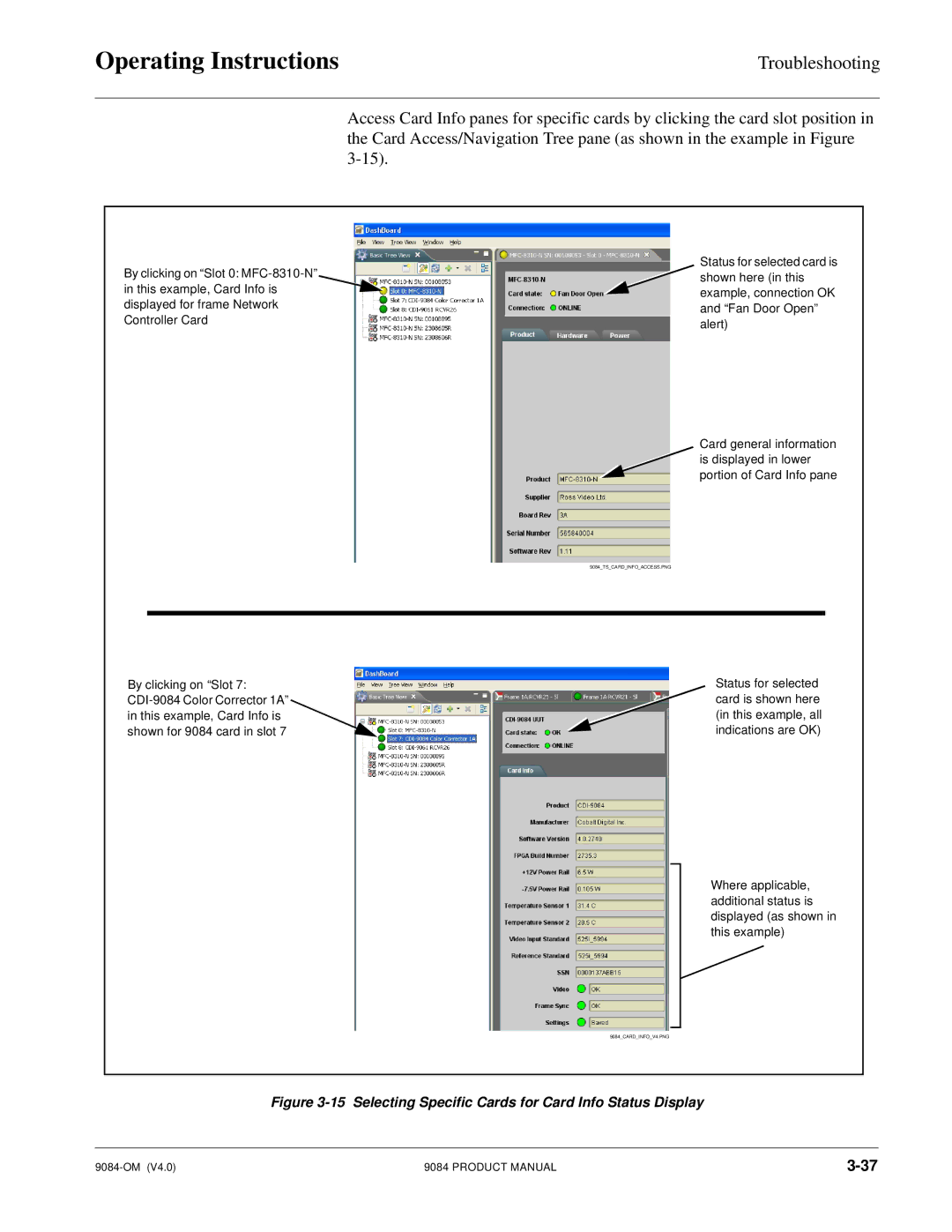 Cobalt Networks 9084 manual Selecting Specific Cards for Card Info Status Display 