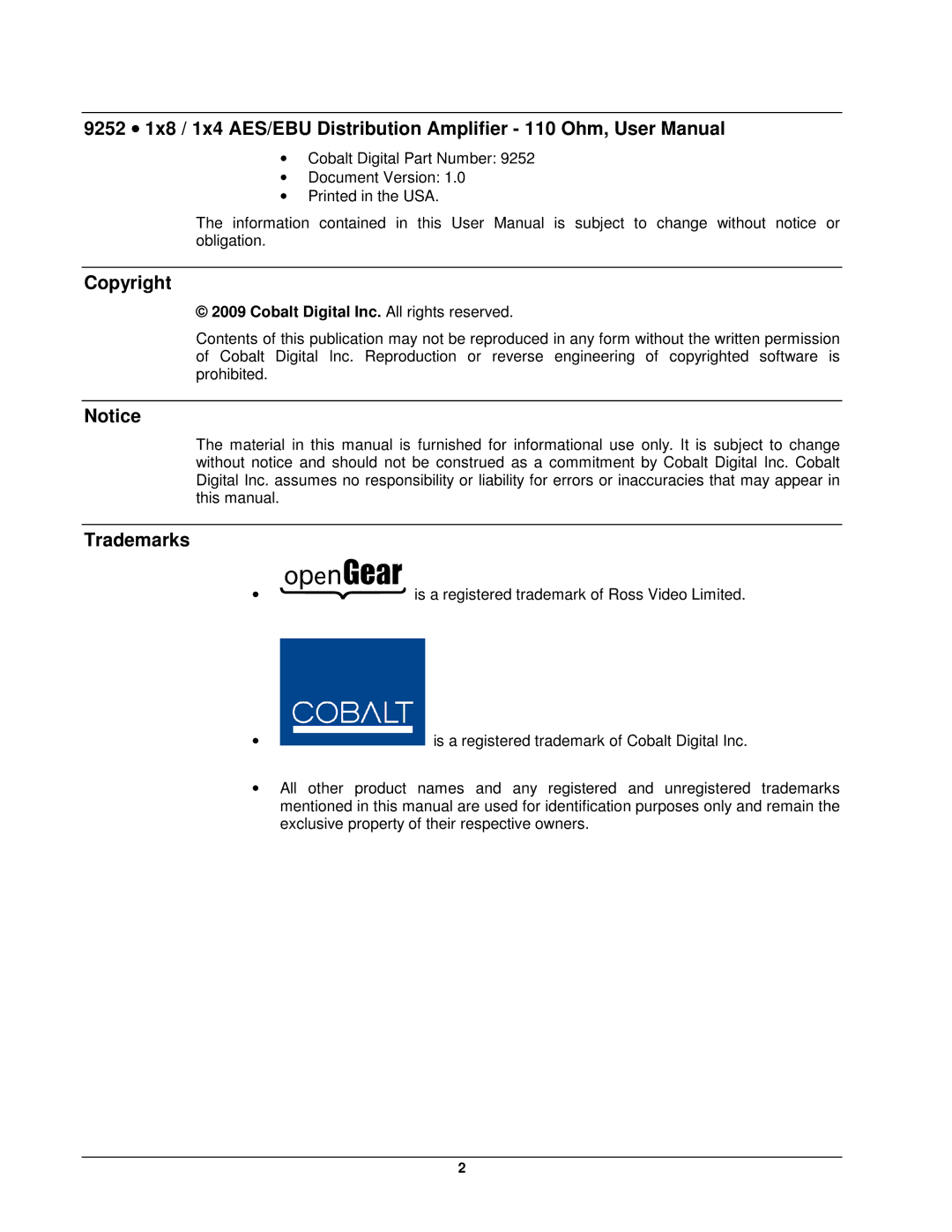 Cobalt Networks 9252 user manual Copyright, Trademarks 