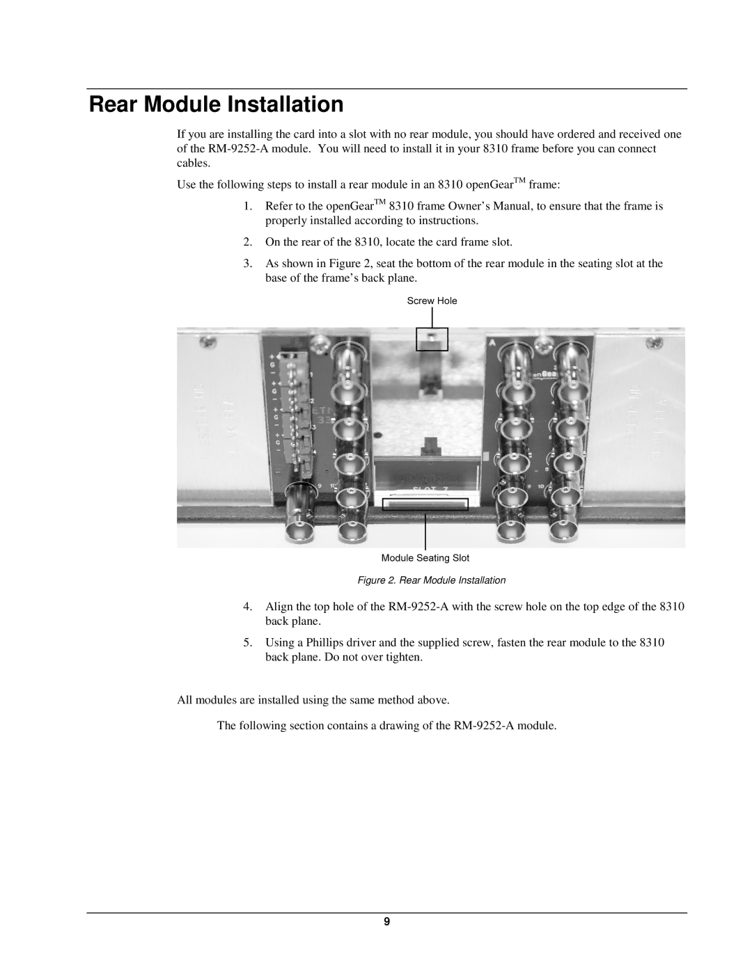 Cobalt Networks 9252 user manual Rear Module Installation 