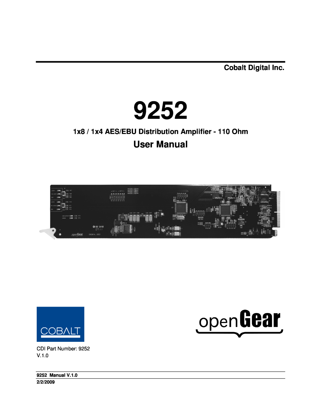 Cobalt Networks 9252 user manual Cobalt Digital Inc, Manual 2/2/2009 