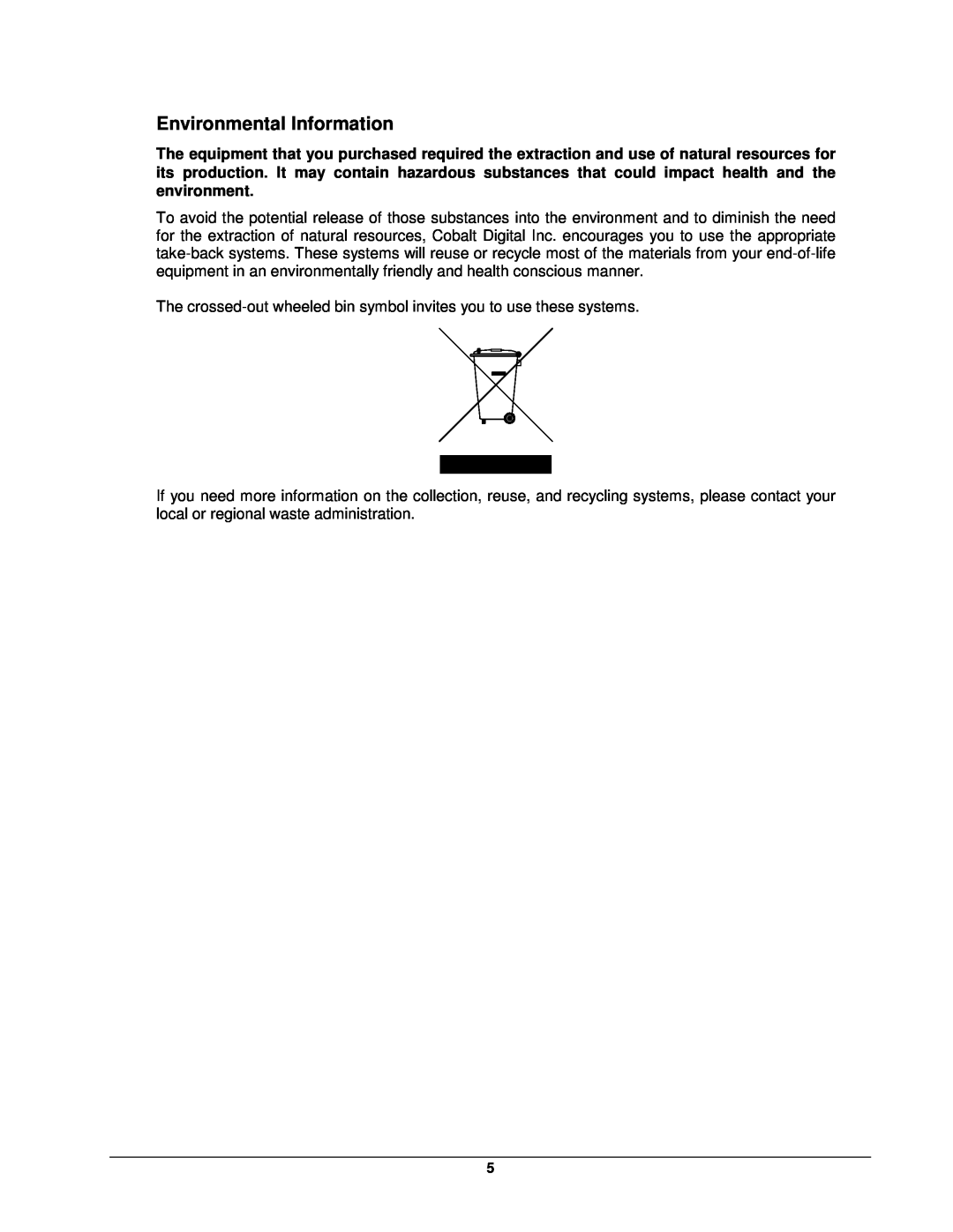 Cobalt Networks 9252 user manual Environmental Information 