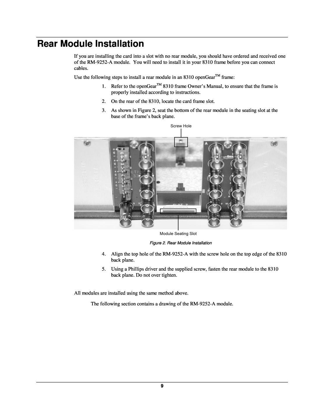 Cobalt Networks 9252 user manual Rear Module Installation 