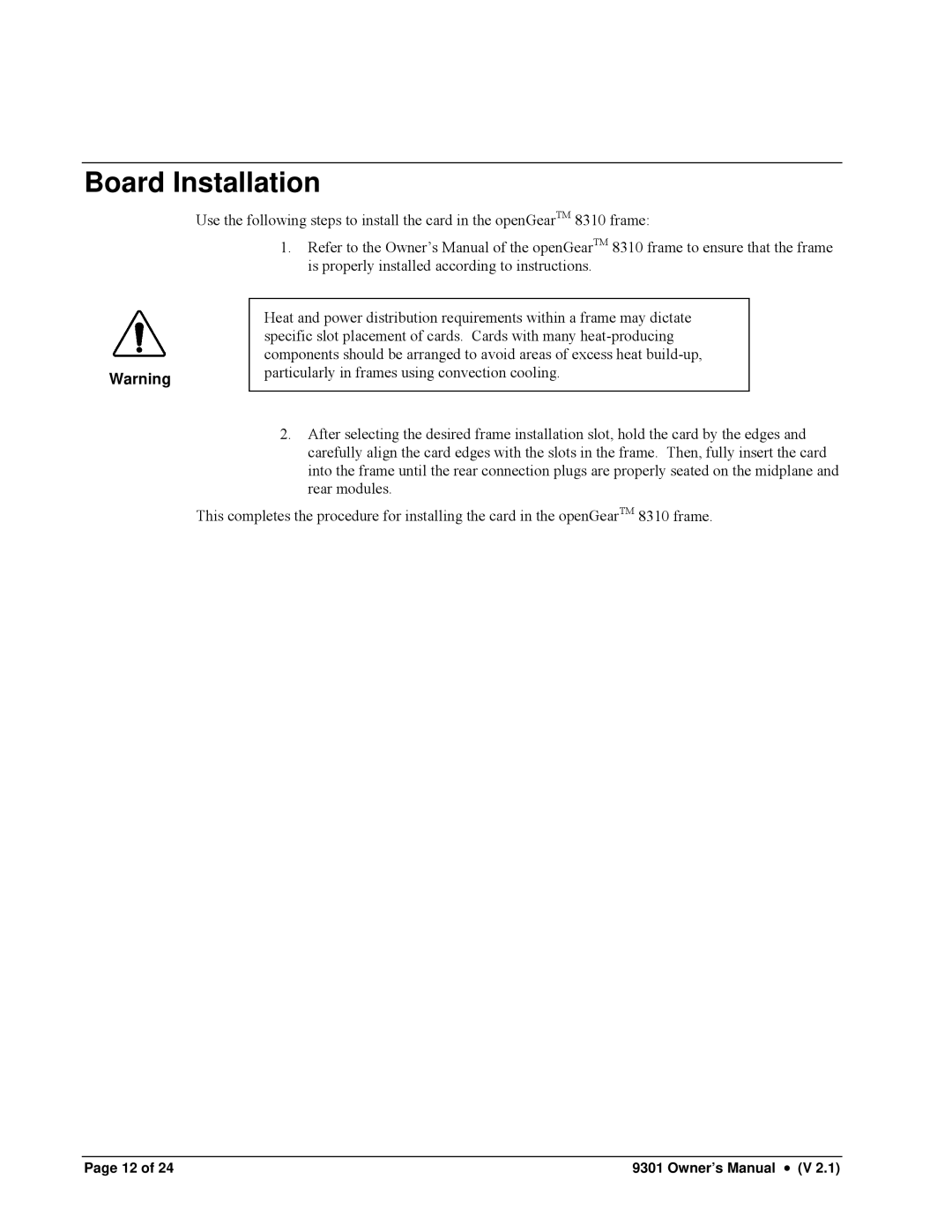 Cobalt Networks 9301 owner manual Board Installation 