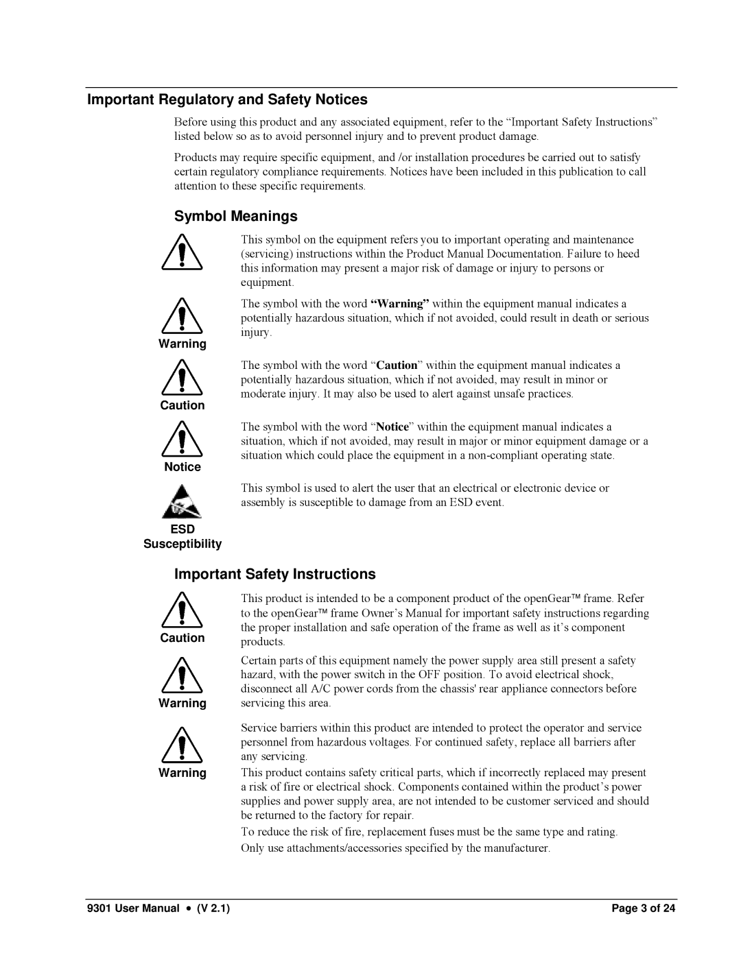 Cobalt Networks 9301 owner manual Important Regulatory and Safety Notices, Symbol Meanings, Important Safety Instructions 