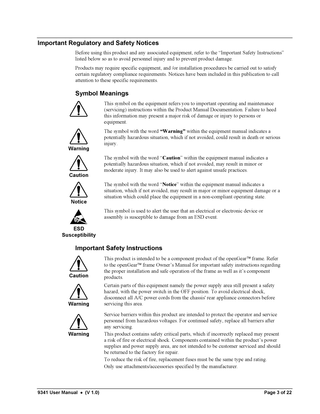 Cobalt Networks 9341 manual Important Regulatory and Safety Notices, Symbol Meanings, Important Safety Instructions 