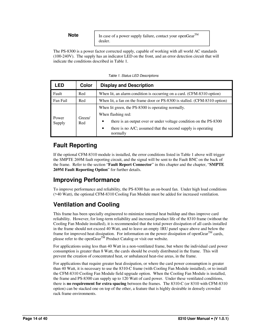 Cobalt Networks PS-8300 Fault Reporting, Improving Performance, Ventilation and Cooling, Color Display and Description 