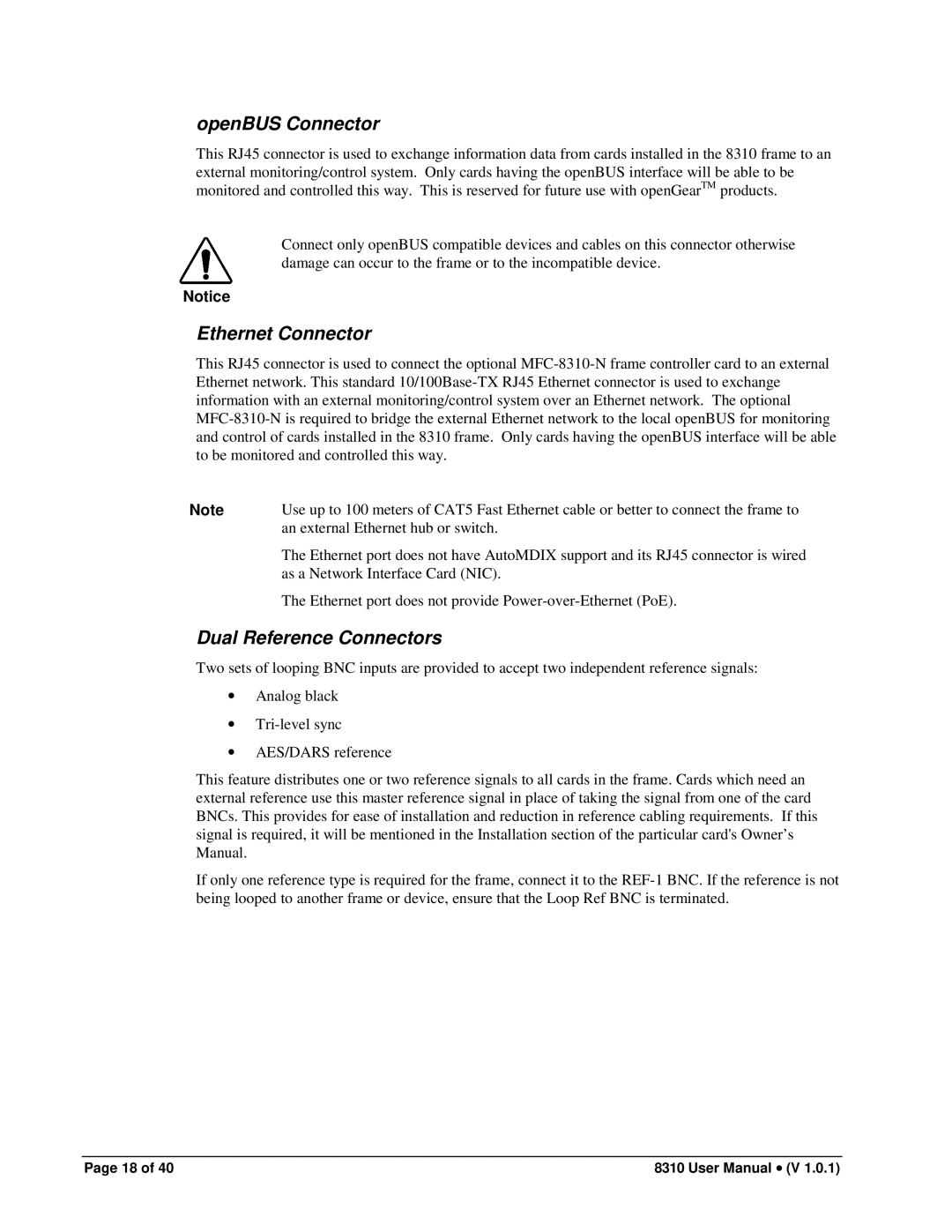 Cobalt Networks PS-8300 user manual OpenBUS Connector, Ethernet Connector, Dual Reference Connectors 