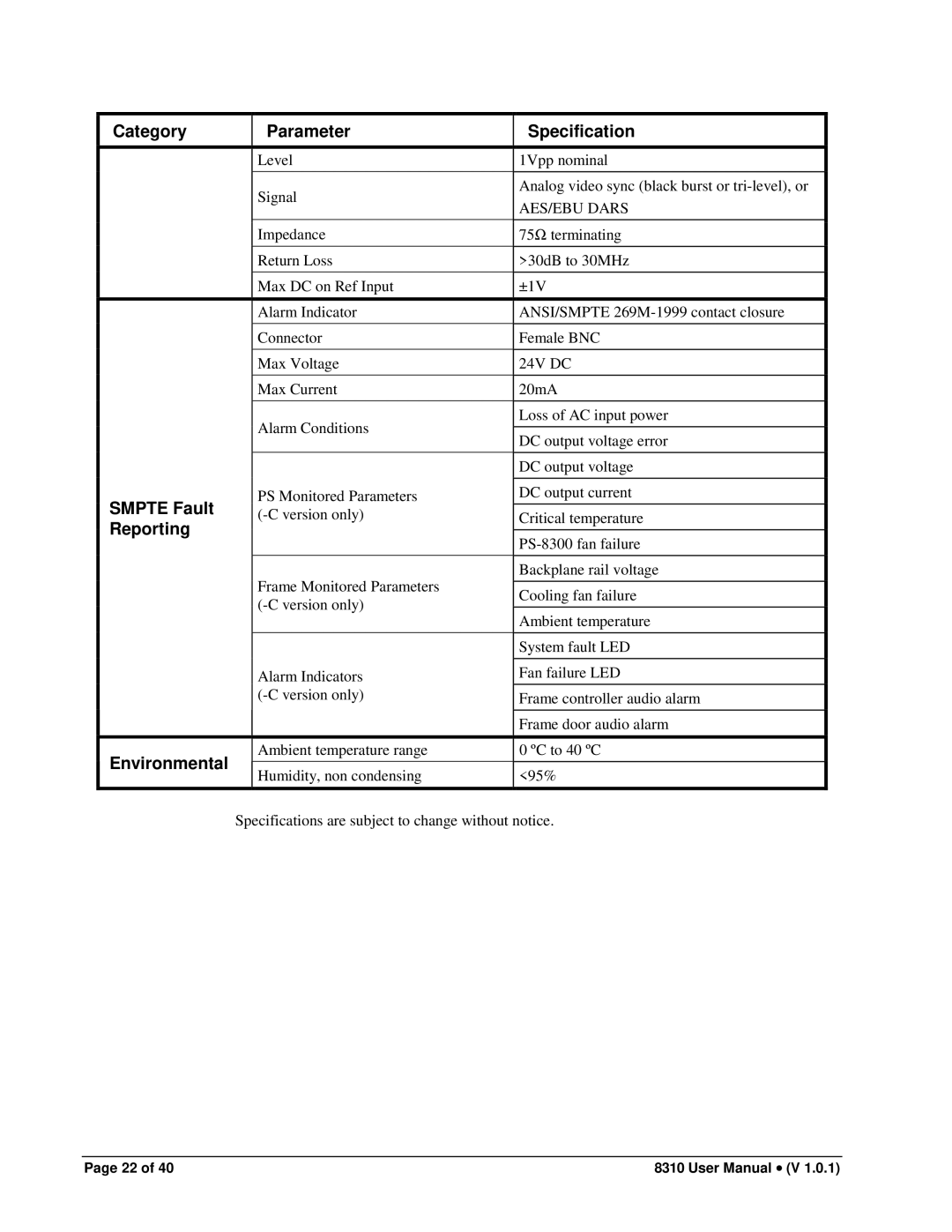 Cobalt Networks PS-8300 user manual Smpte Fault, Reporting, Environmental 