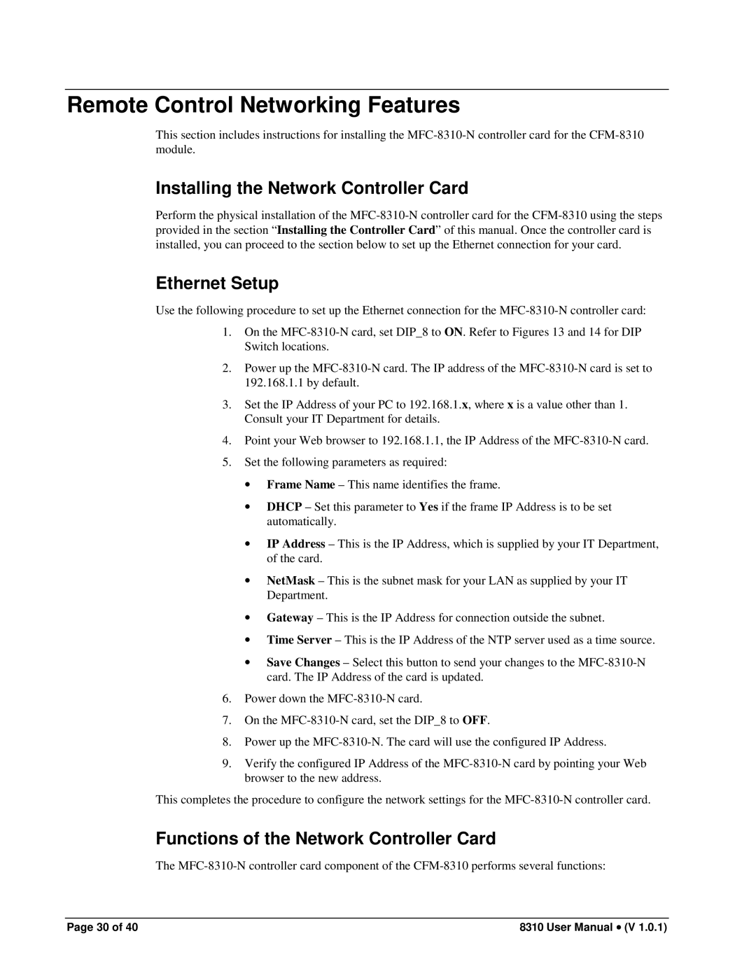 Cobalt Networks PS-8300 Remote Control Networking Features, Installing the Network Controller Card, Ethernet Setup 