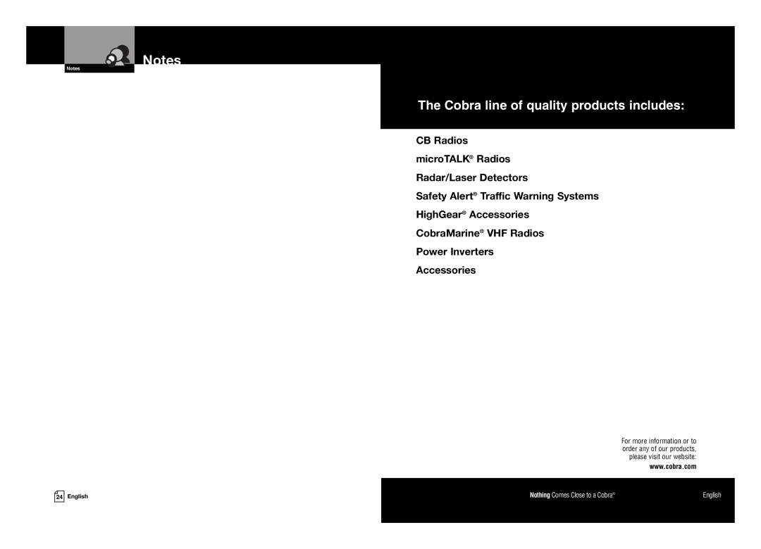 Cobra Digital BT 200 owner manual Cobra line of quality products includes 