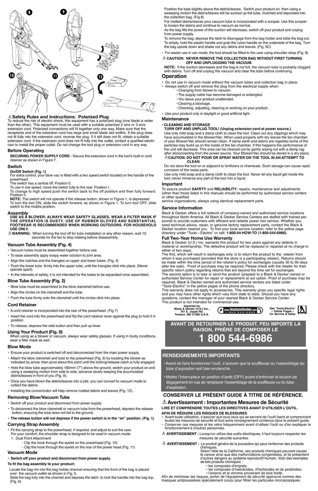 Cobra Digital BV4000 Safety Rules and Instructions Polarized Plug, Before Operating, Switch, Assembly, Cord Retainer 