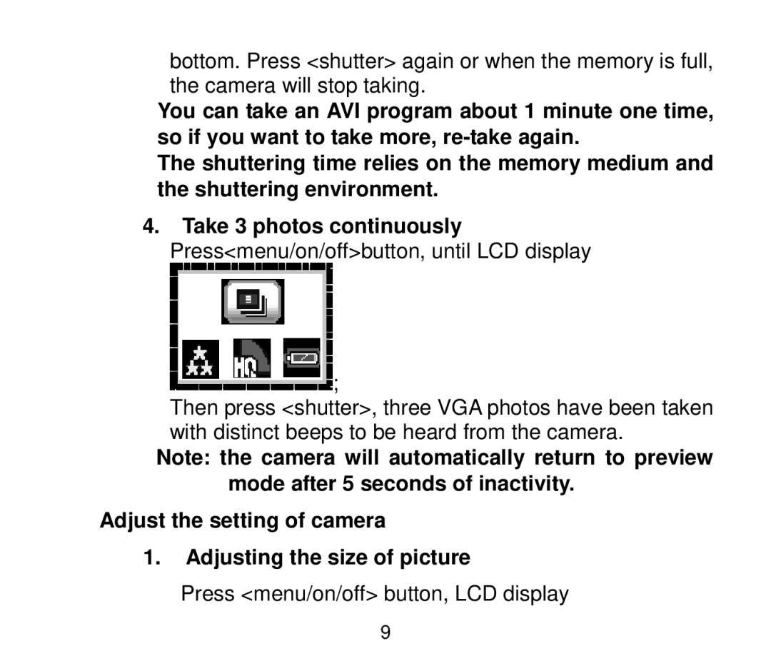 Cobra Digital DC4200 user manual Adjust the setting of camera Adjusting the size of picture 