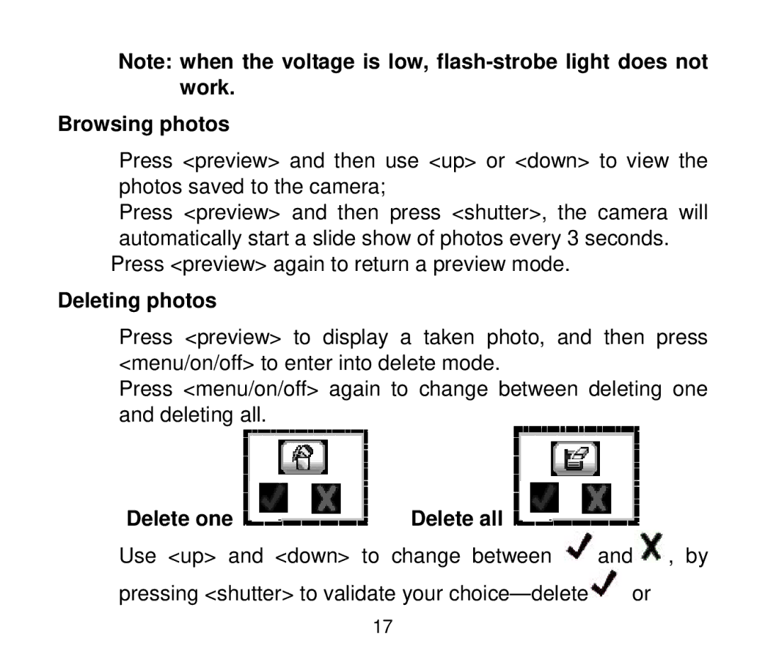 Cobra Digital DC4200 user manual Browsing photos, Delete one Delete all 