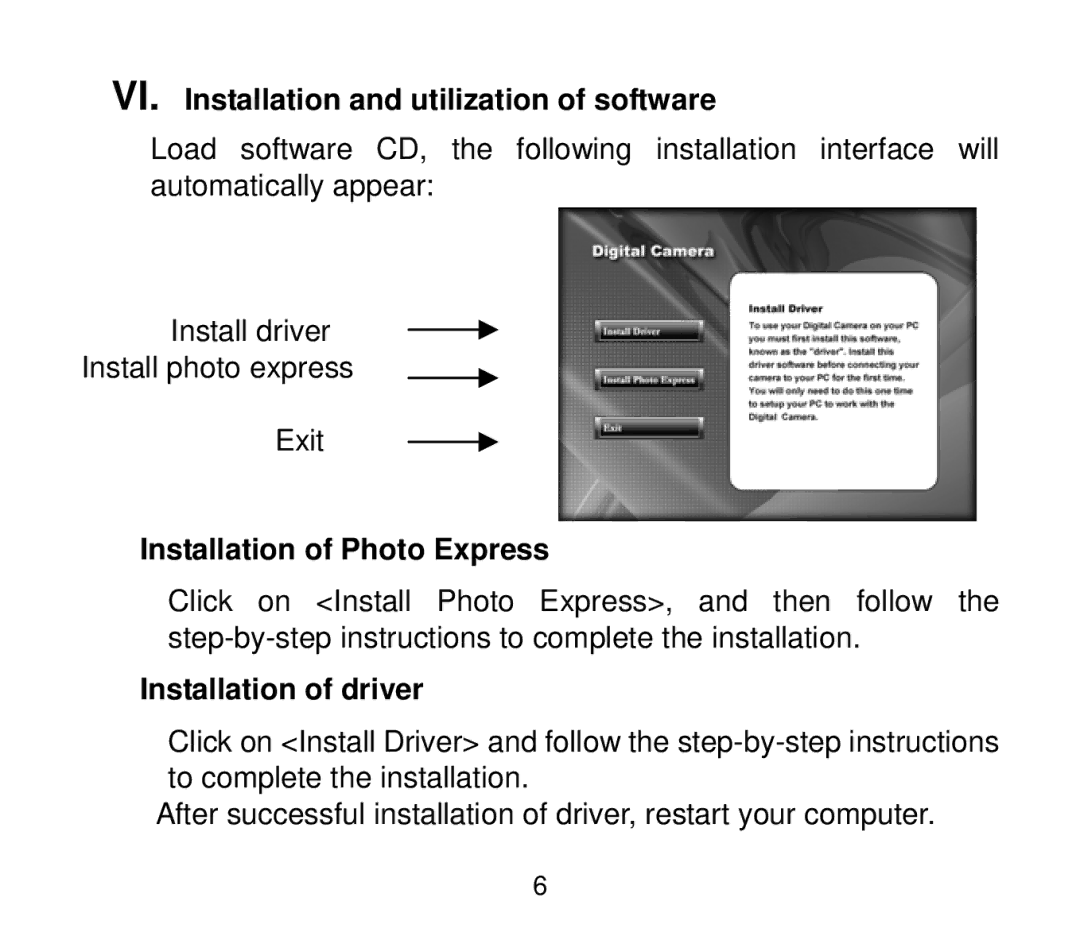 Cobra Digital DC4200 user manual VI. Installation and utilization of software, Installation of driver 