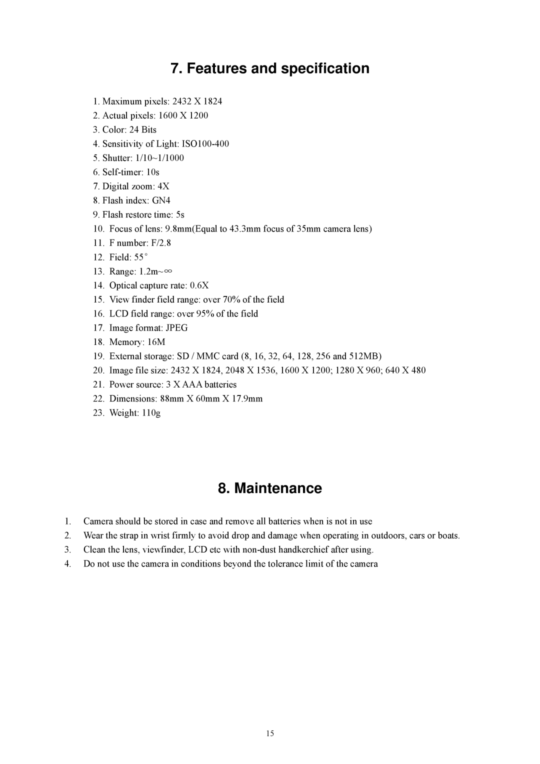 Cobra Digital DC4330 manual Features and specification, Maintenance 