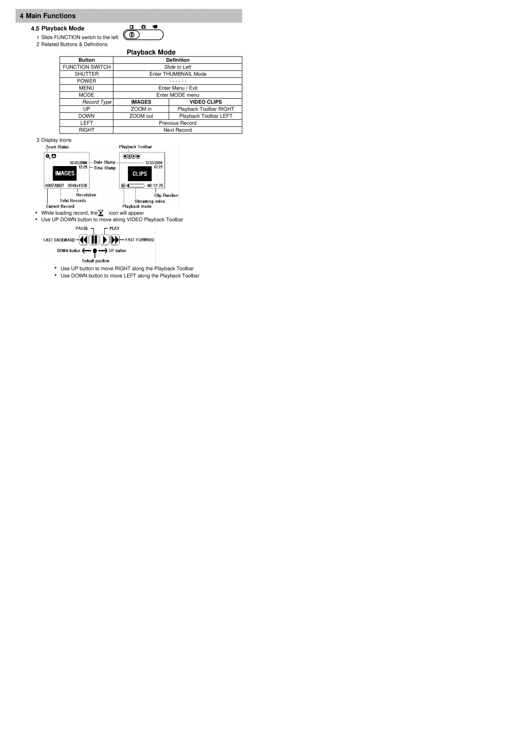 Cobra Digital DC5500 user manual Playback Mode, Video Clips 