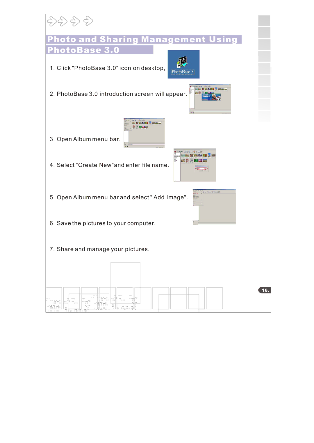 Cobra Digital DC6415 manual Photo and Sharing Management Using PhotoBase 