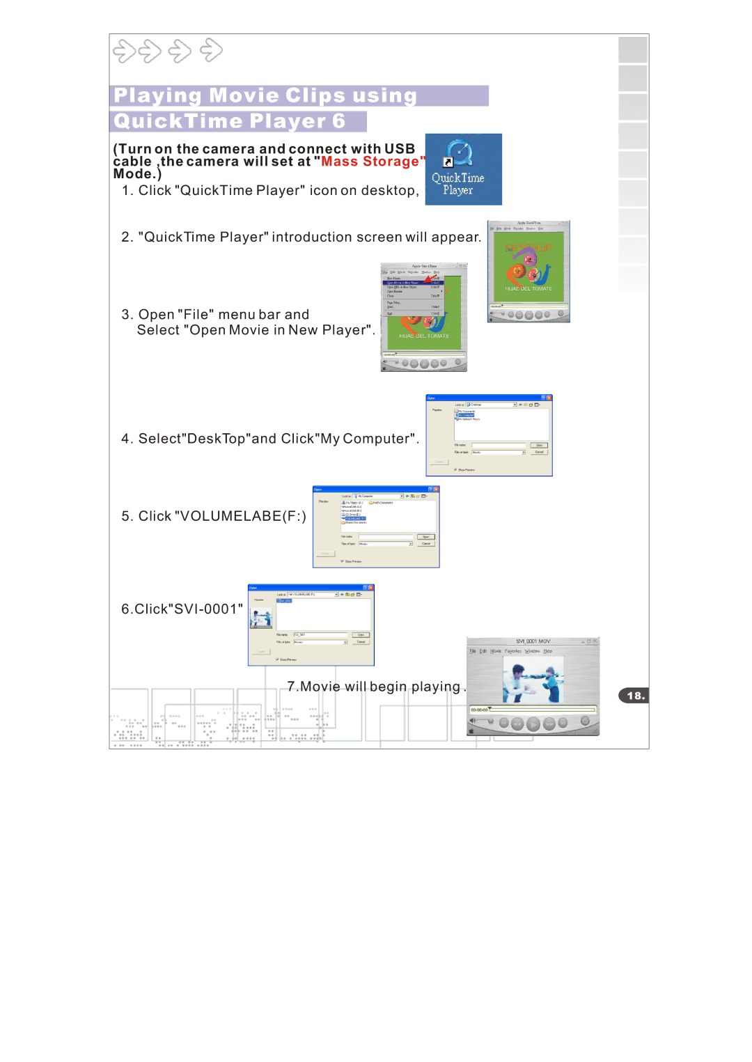 Cobra Digital DC6415 manual Playing Movie Clips using QuickTime Player 